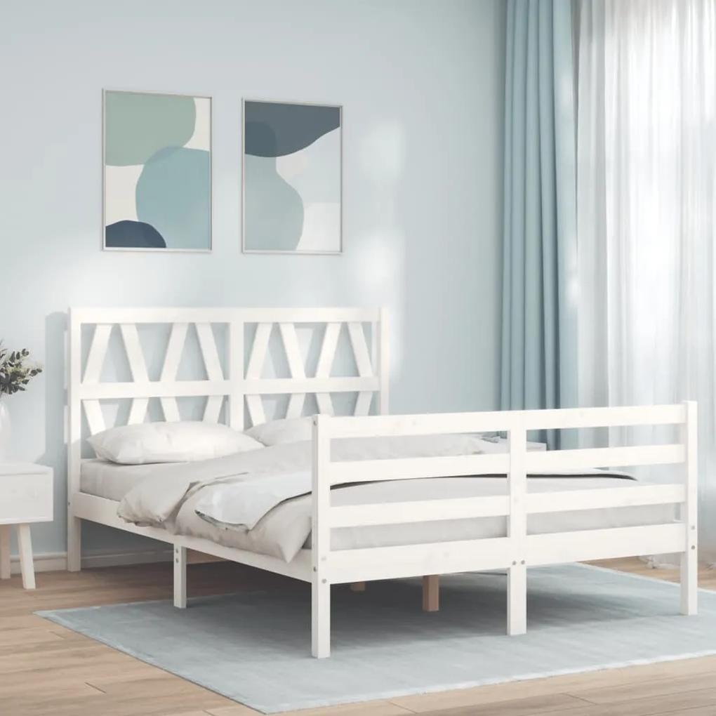 3194372 vidaXL Cadru de pat cu tăblie, alb, 120x200 cm, lemn masiv
