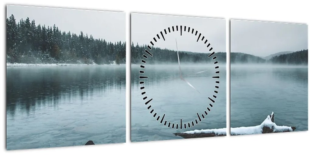 Tablou - lacul nordic înghețat (cu ceas) (90x30 cm)