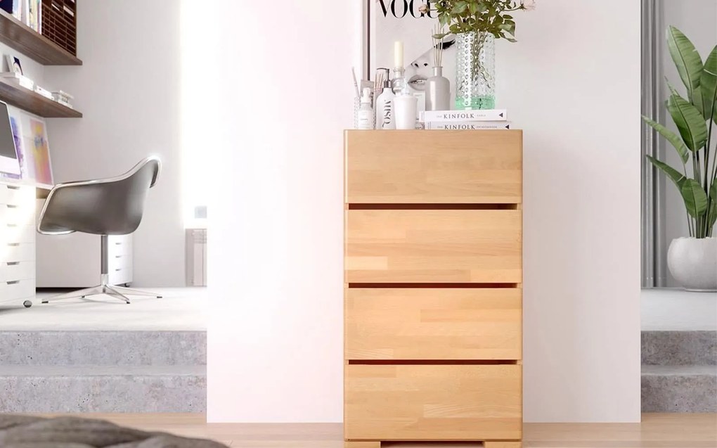 Comodă lemn masiv TerraCraft Fag 4 Sertare, 60 × 45 × 108 cm - Natural