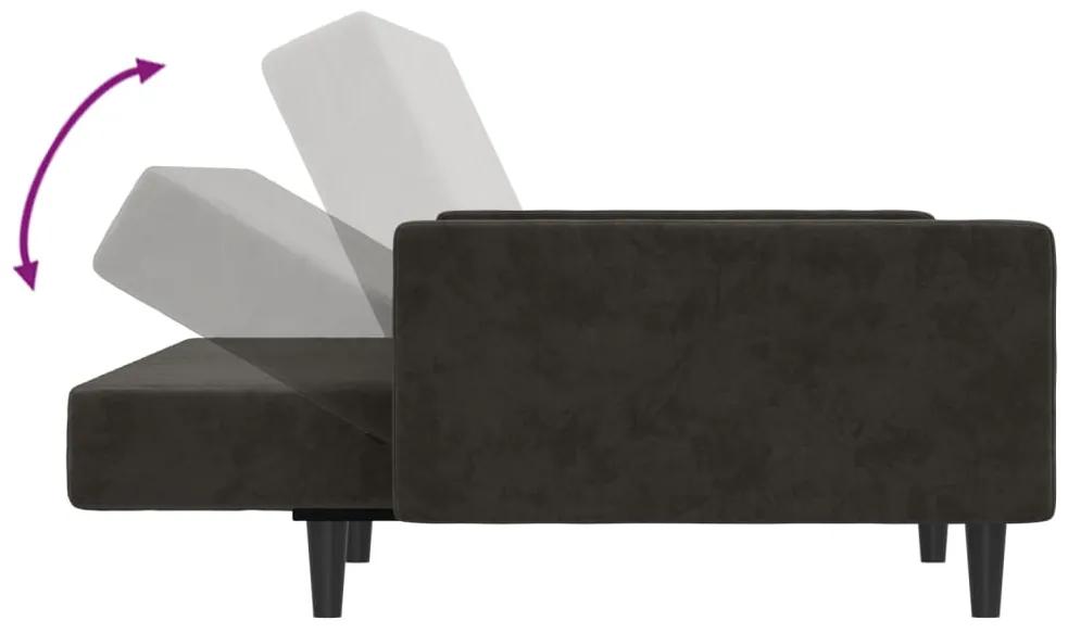 Canapea extensibila cu taburet, 2 locuri, gri inchis, catifea Morke gra, Cu suport de picioare