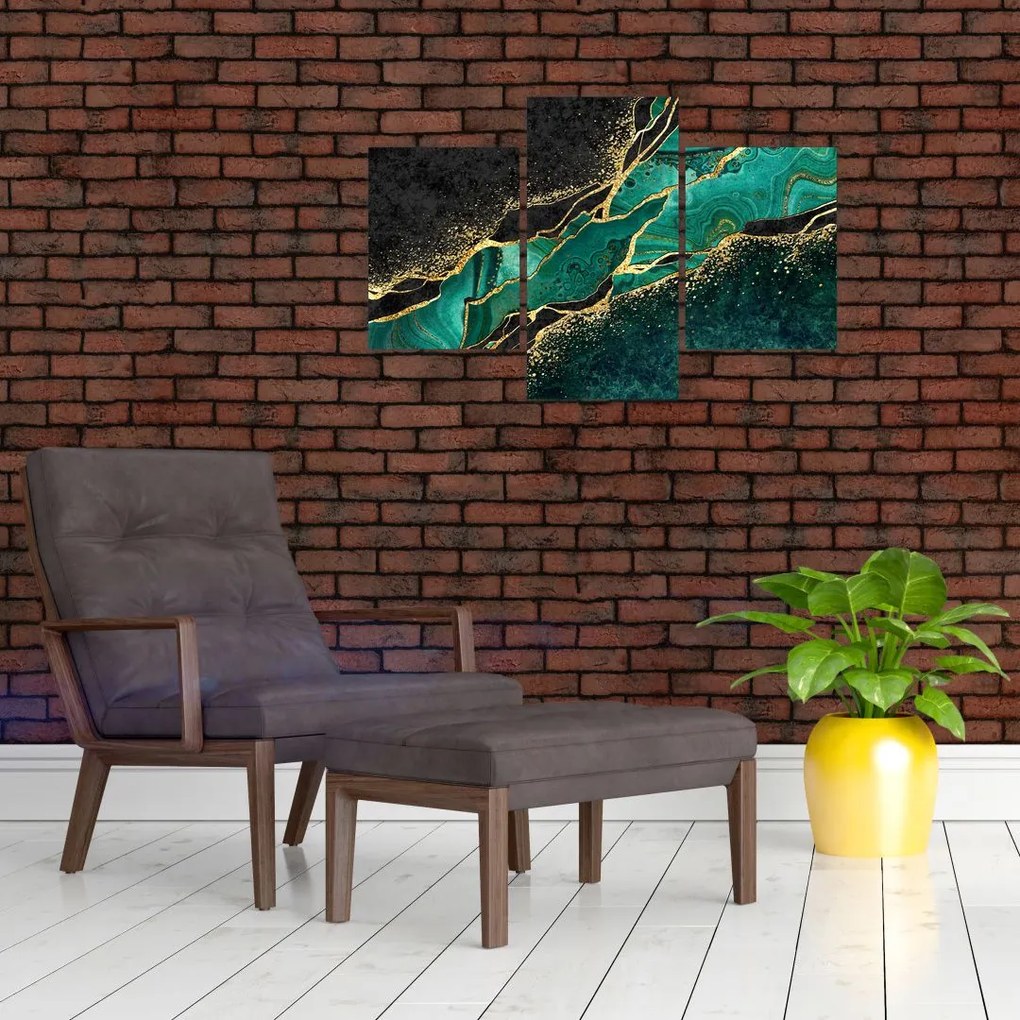 Tablou - Marmorat, petrol-auriu (90x60 cm)