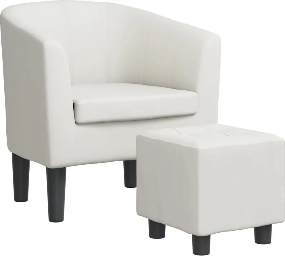 vidaXL Fotoliu tip cuvă cu taburet, alb, piele ecologică