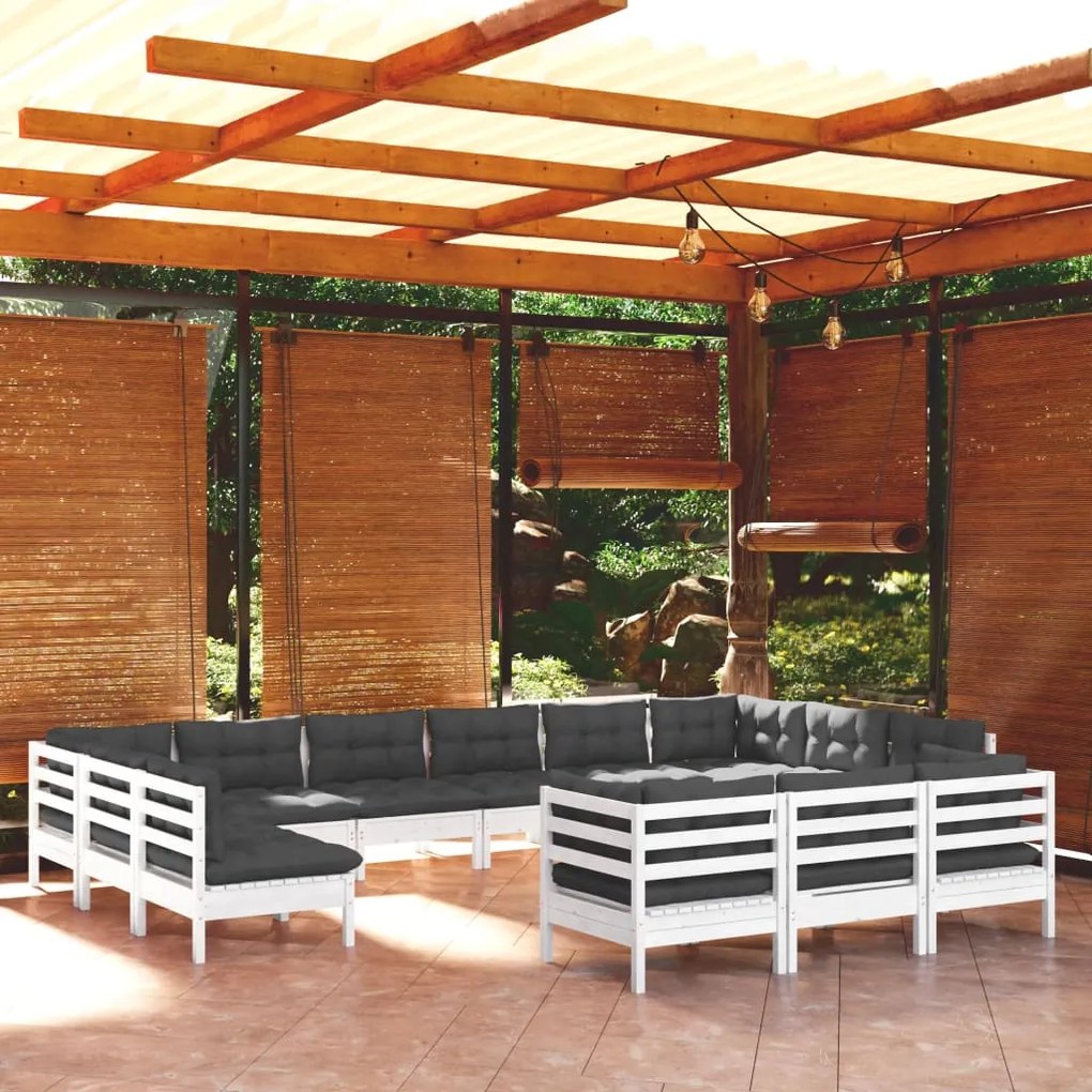 3097284 vidaXL Set mobilier de grădină cu perne, 13 piese, alb, lemn de pin