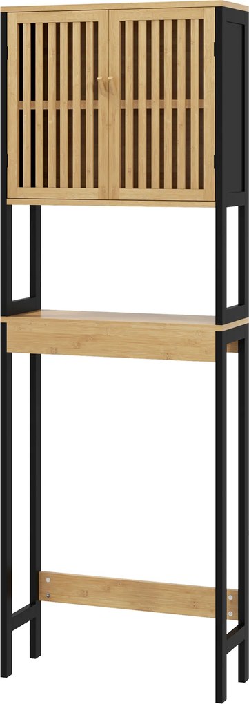 HOMCOM Dulap Baie cu Economie de Spațiu, Dulap Deasupra Toaletei cu 2 Uși și Raft Deschis, 60x21,5x172 cm, Lemn Natural | Aosom Romania