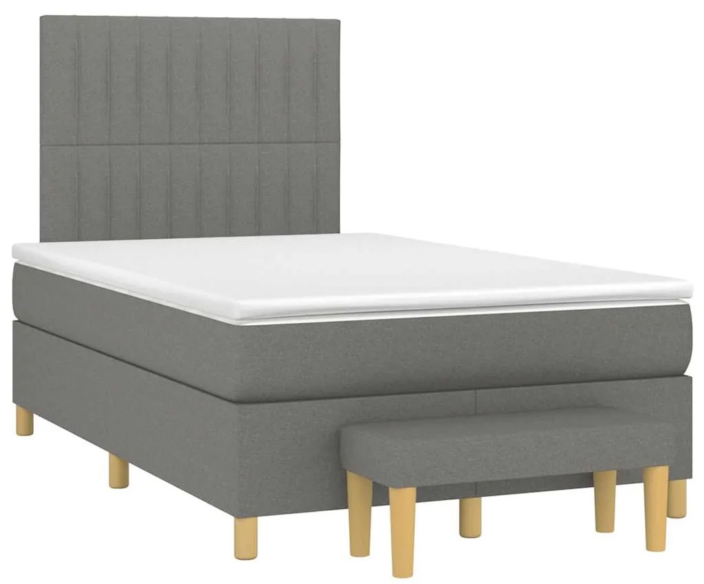 vidaXL Pat box spring cu saltea, gri închis, 120x190 cm, textil