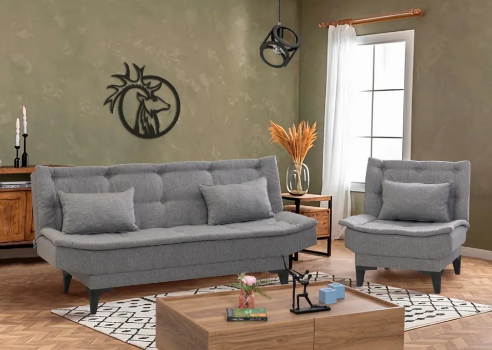 Set Canapea si Fotoliu Extensibilă Santo - S, Gri
