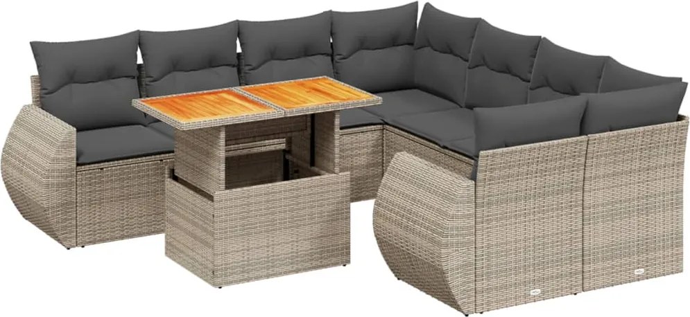 vidaXL Set canapele de grădină, 9 piese, cu perne, gri, poliratan