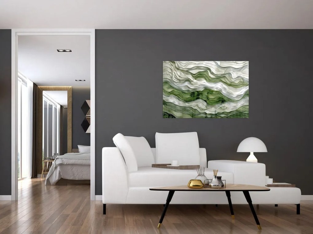Tablou - Undele verzi și albe (90x60 cm)