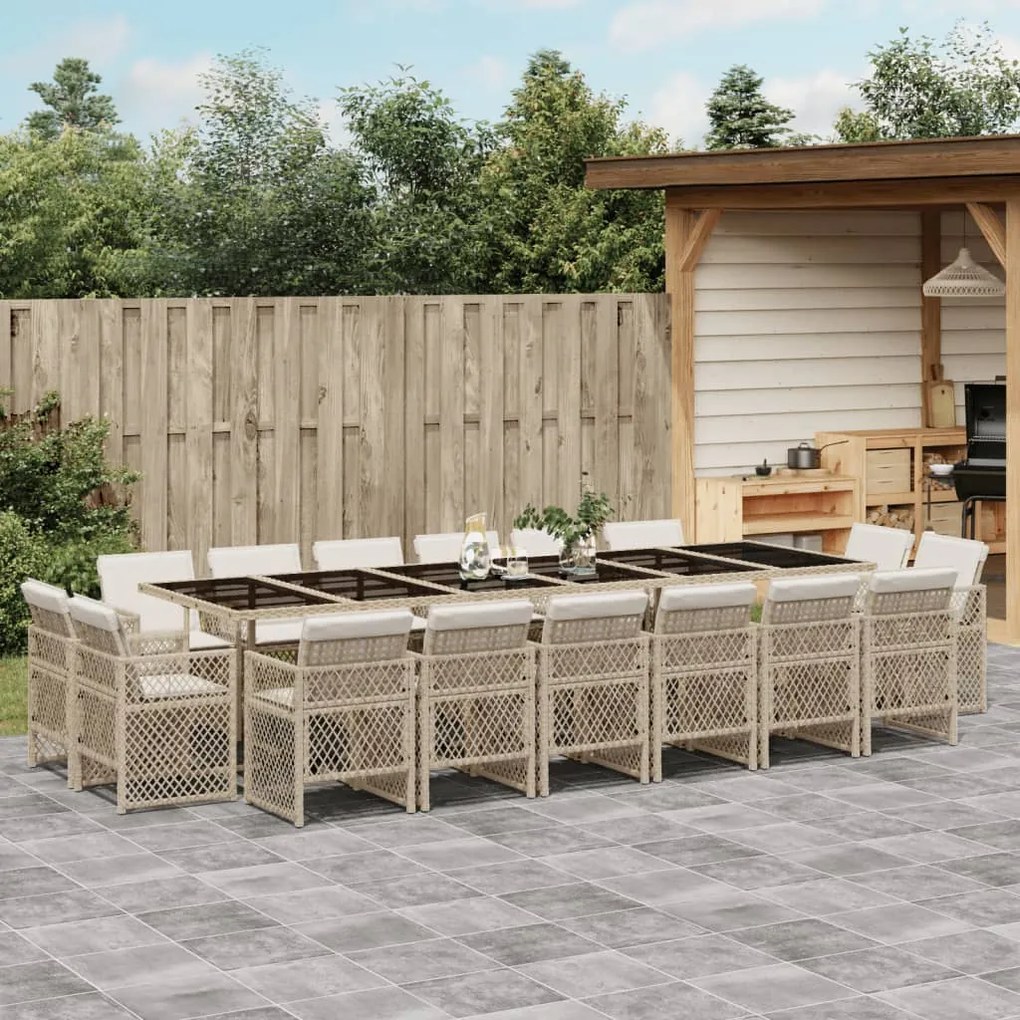 vidaXL Set mobilier de grădină cu perne, 17 piese, bej, poliratan