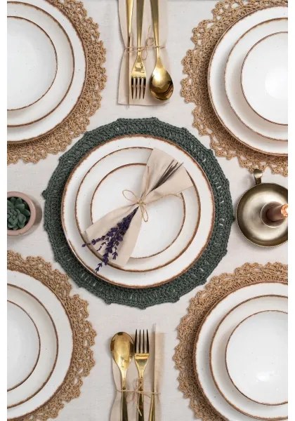 Set de veselă, 24 piese, porțelan, bej/maro