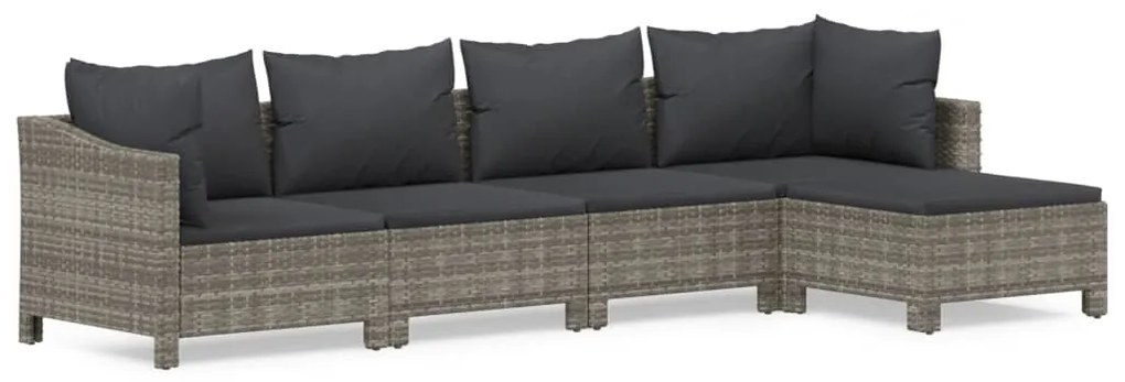 Set mobilier de gradina cu perne, 5 piese, gri, poliratan