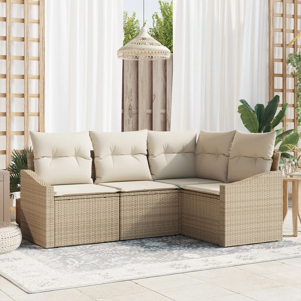 vidaXL Set de canapele pentru grădină 4 pcs Bej Rattan poli
