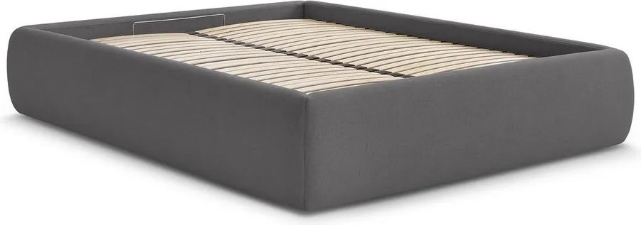 Pat matrimonial gri închis tapițat cu spațiu de depozitare/fără tăblie cu somieră 160x200 cm Inera – Bobochic Paris