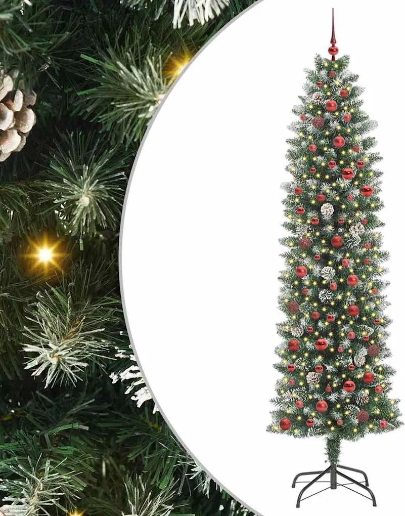 vidaXL Copac Artificial Slăb de Crăciun cu 300 LED Verde și alb 240 cm