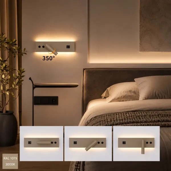 Brilagi-LED Aplică spot de perete cu port USB NOCTIS LED/3W/230V+LED/9W bej