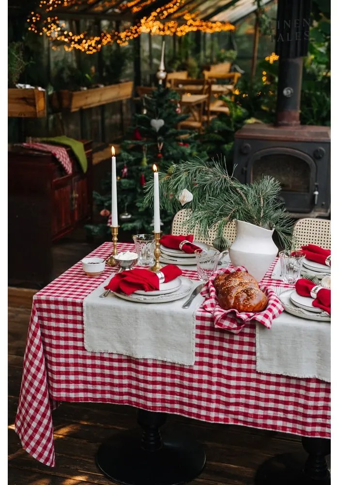 Față de masă din in 140x250 cm Red Gingham – Linen Tales