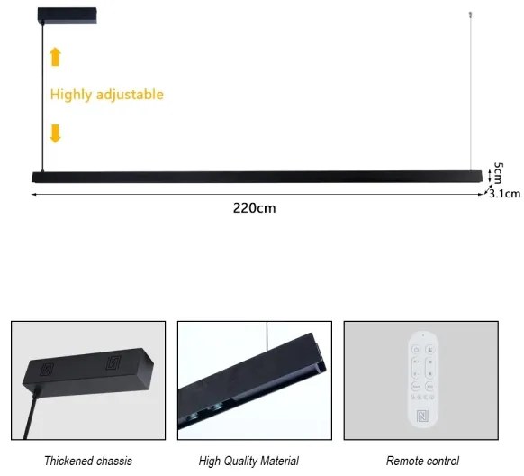 Immax NEO 07308L-LED Lustru suspendat pe cablu MADEIRA, reglabil, 44W/230V, Wi-Fi Tuya, 202 cm, negru