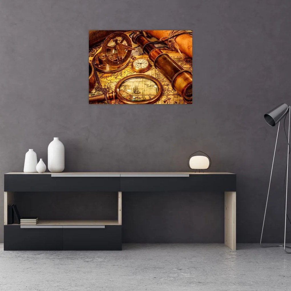 Tablou pe sticlă - uneltele itorice ale marinarior (70x50 cm)