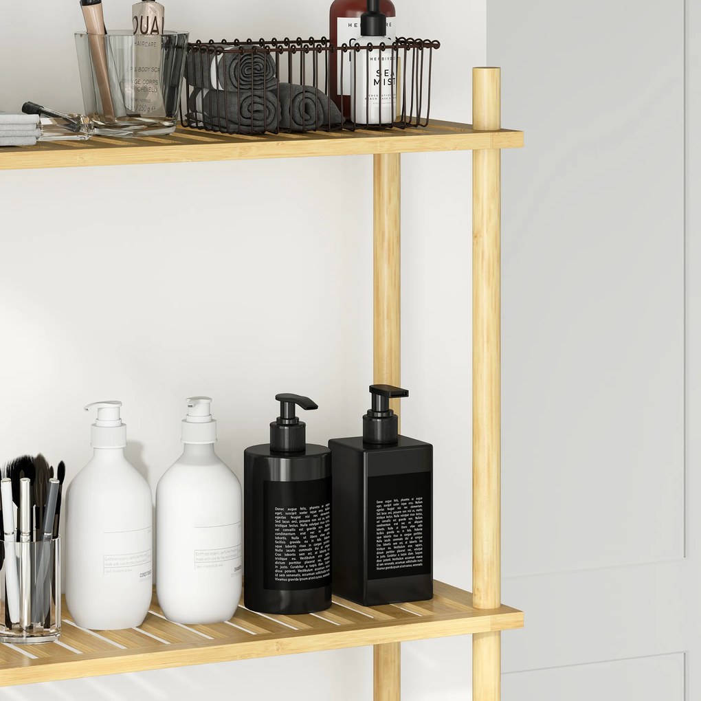 HOMCOM Raft pentru toaletă 3 niveluri, raft de baie economisitor de spațiu lemn natural 69 x 25,5 x 181 cm | Aosom Romania
