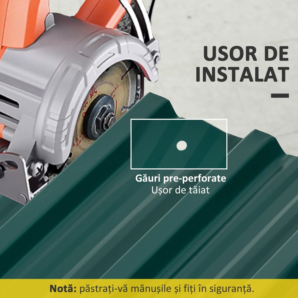 Outsunny Panouri pentru Acoperiș din Oțel, 12 Foi Galvanizate pentru Acoperișuri și Pereți, 129x45 cm, Verde | Aosom Romania