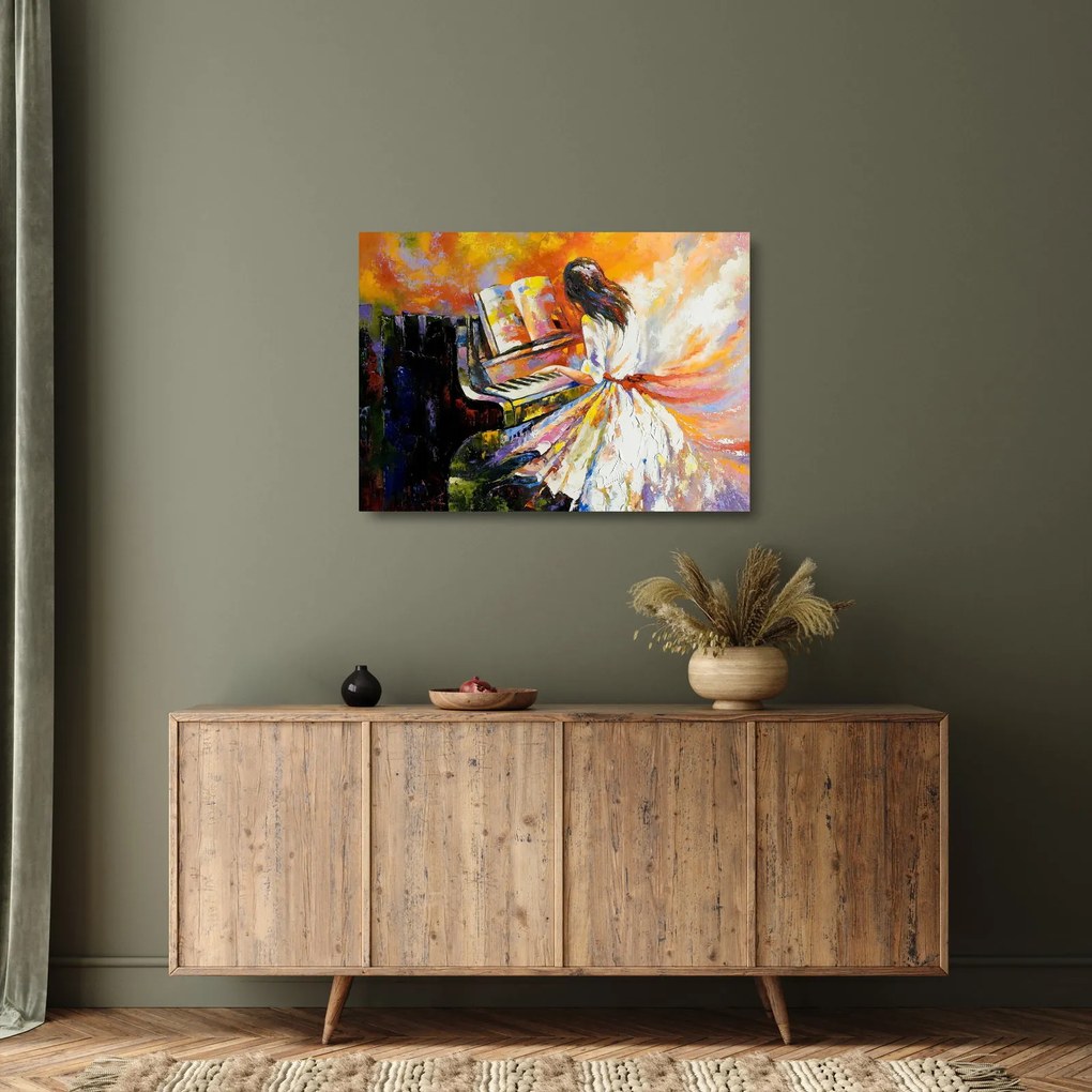 Tablou pe sticlă - Femeia cântând la pian (70x50 cm)