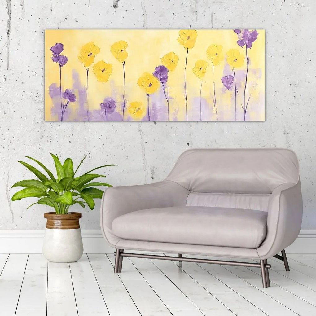 Tablou - Flori mov și galbene (120x50 cm)