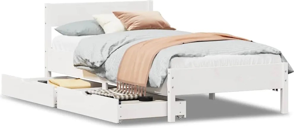 vidaXL Cadru de pat fără saltea, alb, 75x190 cm, lemn masiv de pin