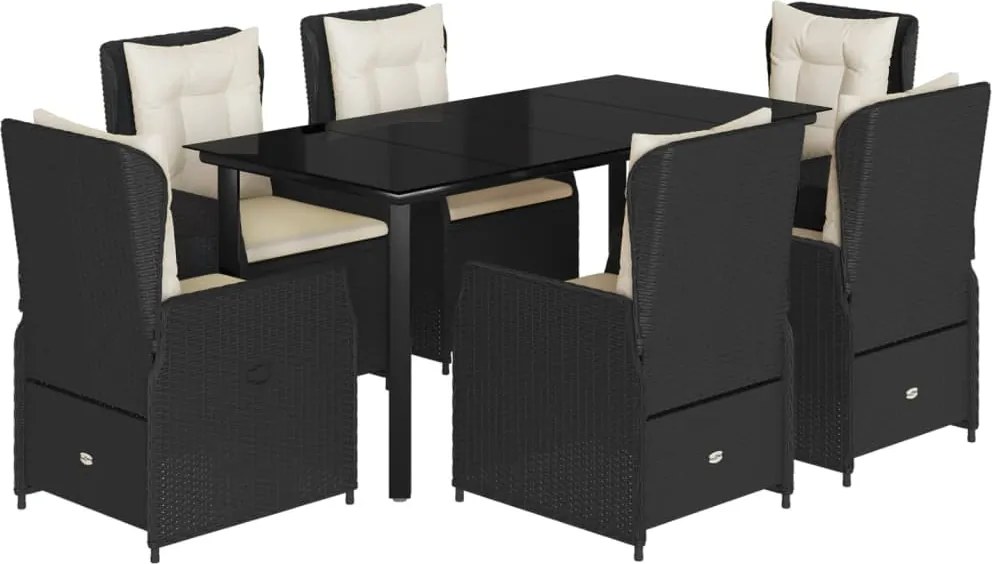 vidaXL Set mobilier de grădină cu perne, 7 piese, negru, poliratan