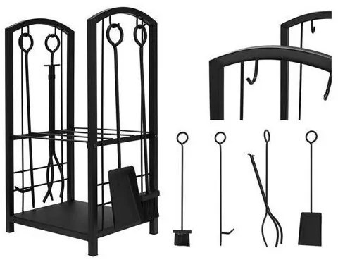Coș pentru lemne de foc cu ustensile de șemineu 30x40x73 cm negru