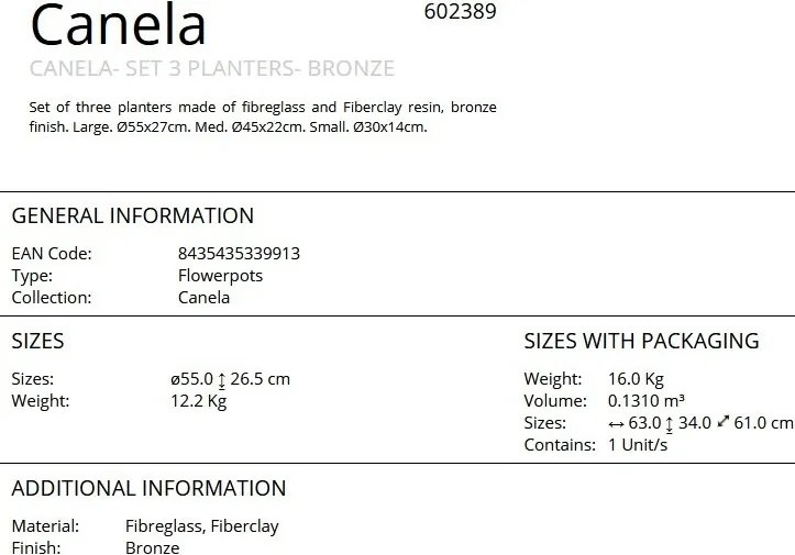 Set de 3 ghivece pentru flori Canela bronz