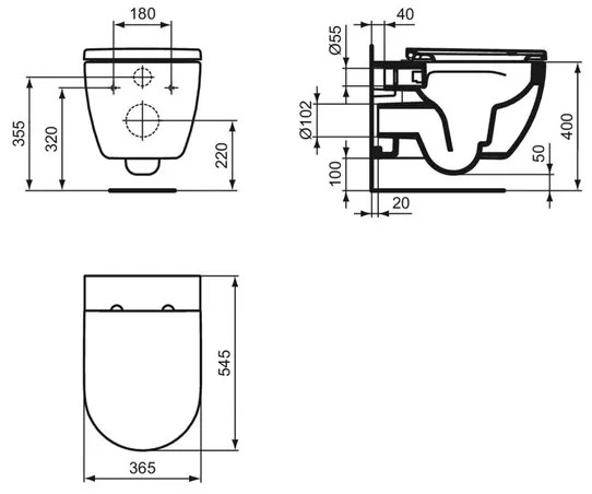 Set vas WC suspendat Ideal Standard Ellisse rimless cu capac softclose alb