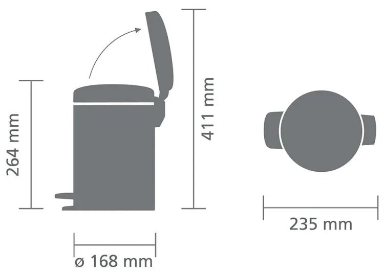 Cos de gunoi cu pedala Brabantia NewIcon 649001, 3 L, Inchidere lina, Baza antiderapanta, Negru