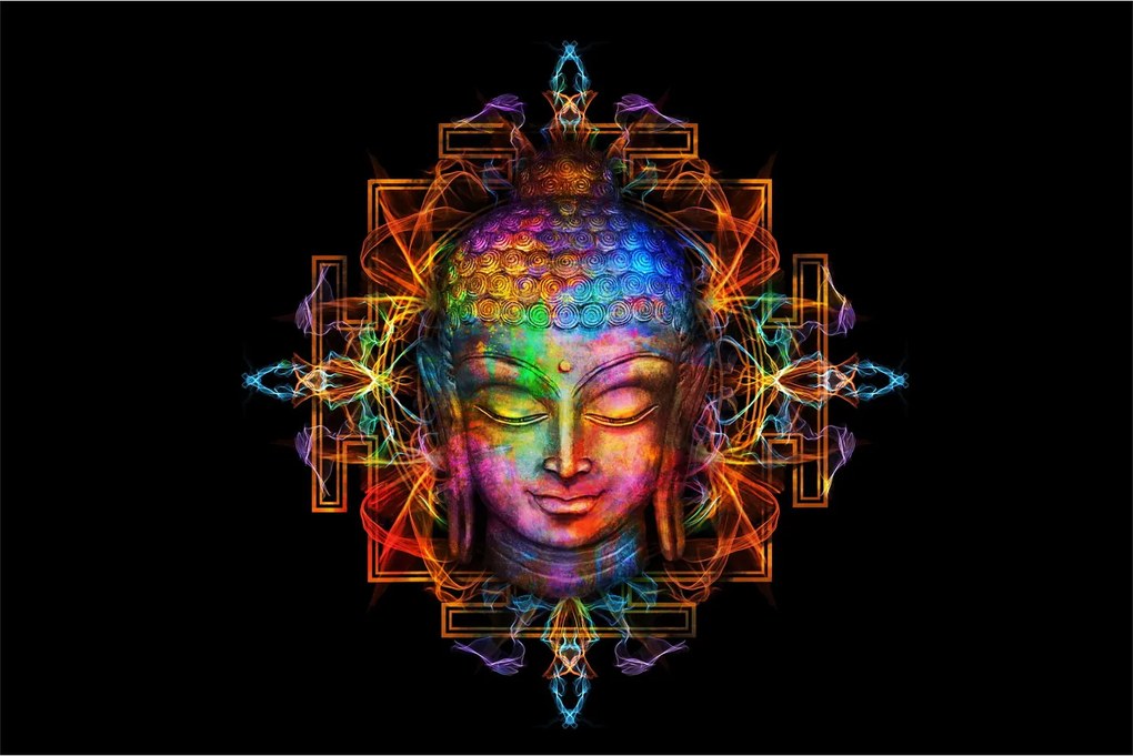 Tablou - Bustul lui Buddha în culori neon (90x60 cm)