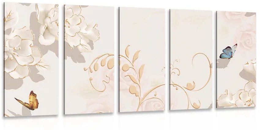 Tablou 5-piese natura moartă vintage cu fluture
