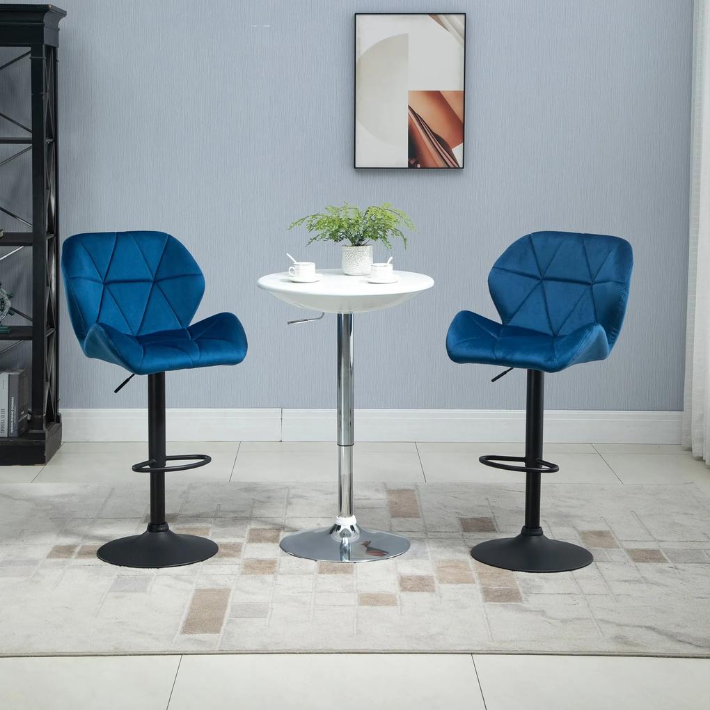 Set 2 scaune de bar, rotative inaltime reglabila, catifea albastra, 51.5x57.5x93-114.5 cm HOMCOM | Aosom RO