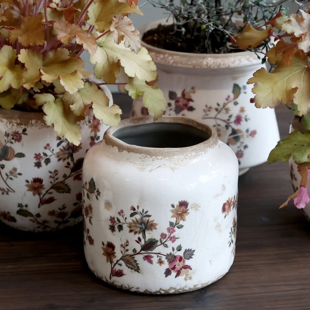 Ghiveci din ceramica cu motiv floral, H13.5/D13.5 cm, Nancy