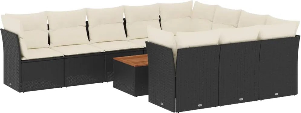 vidaXL Set canapele de grădină cu perne, 11 piese, negru, poliratan