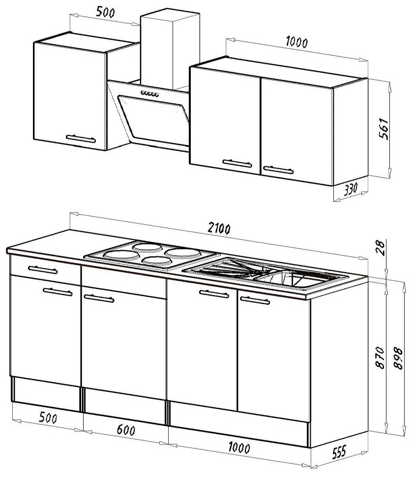 Mobilă de bucătărie Yorki 210, corp din stejar sonoma, cu față antracit satinat