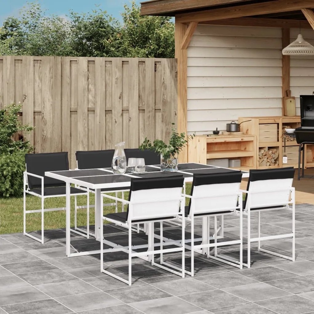vidaXL Set mobilier de grădină, 7 piese, cu perne, alb, textilenă
