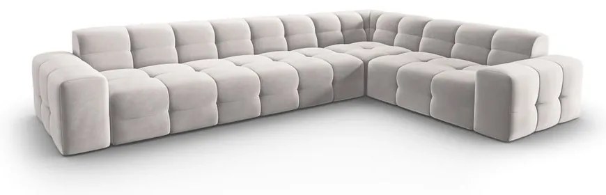 Colțar gri deschis cu tapițerie din catifea (pe partea dreaptă) Kendal – Micadoni Home