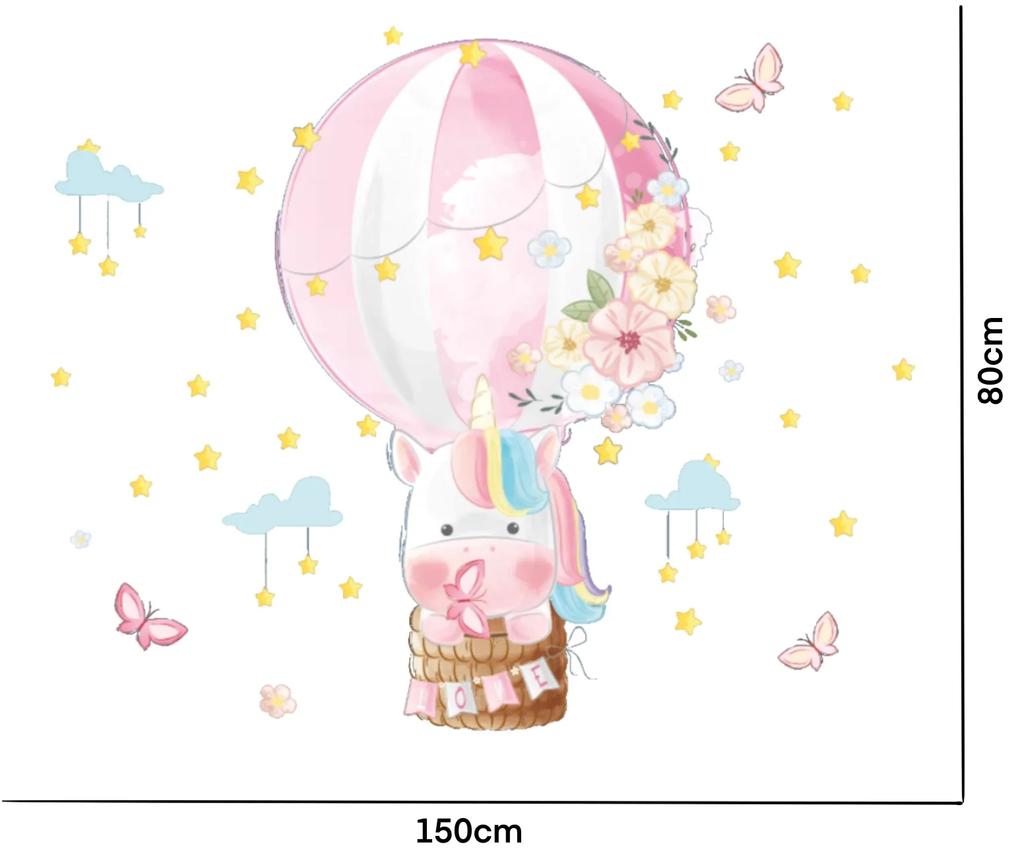 Autocolant de perete "Balon cu aer cald cu unicorn" 150x80cm