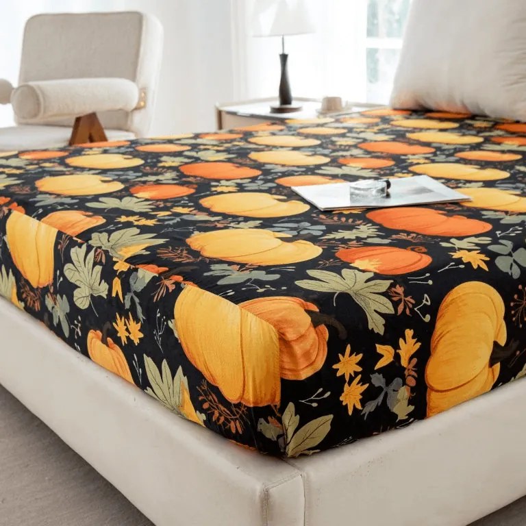 Cearsaf din microfibra ORANGE PUMPKINS colorat 90x200 cm