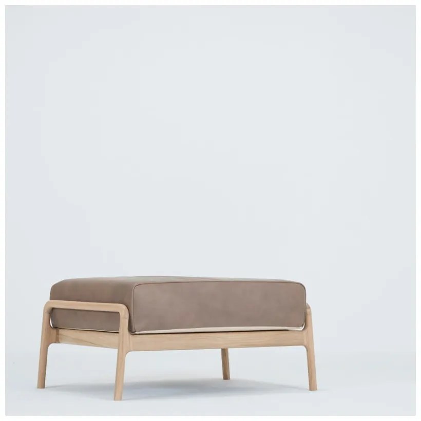 Taburet din piele bovină cu structură din lemn masiv de stejar Gazzda Fawn, maro deschis