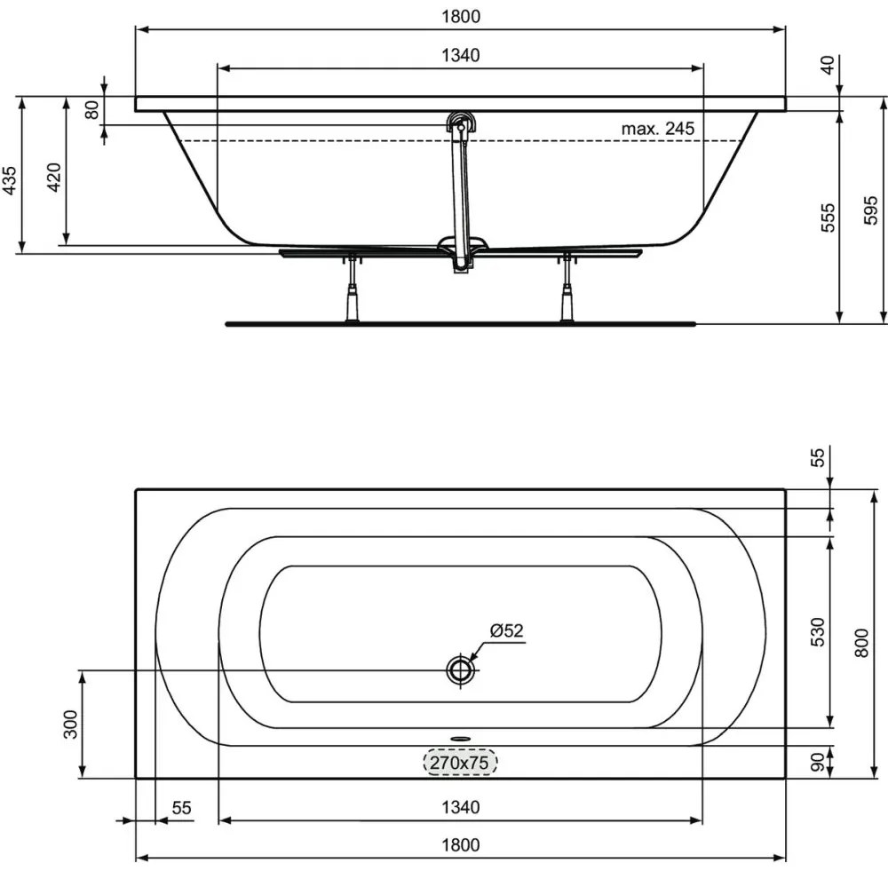 Cada 180x80 cm, alba 1800x800 mm