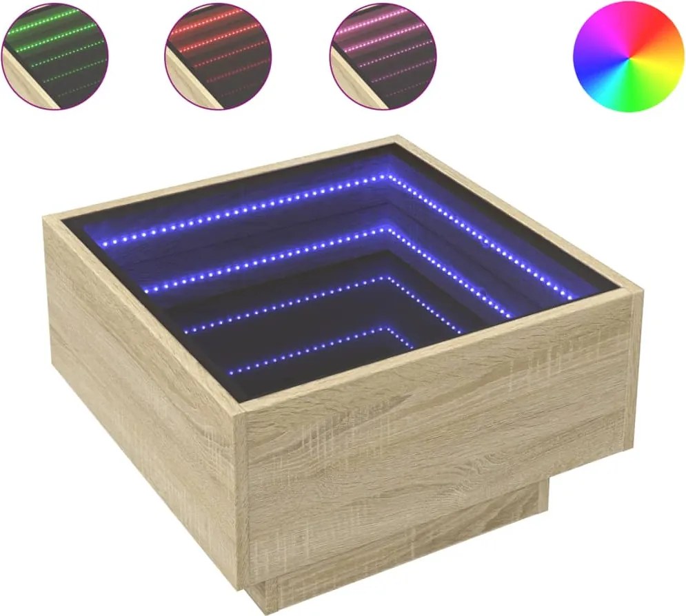 vidaXL Măsuță de cafea cu LED stejar sonoma 50x50x30 cm lemn prelucrat