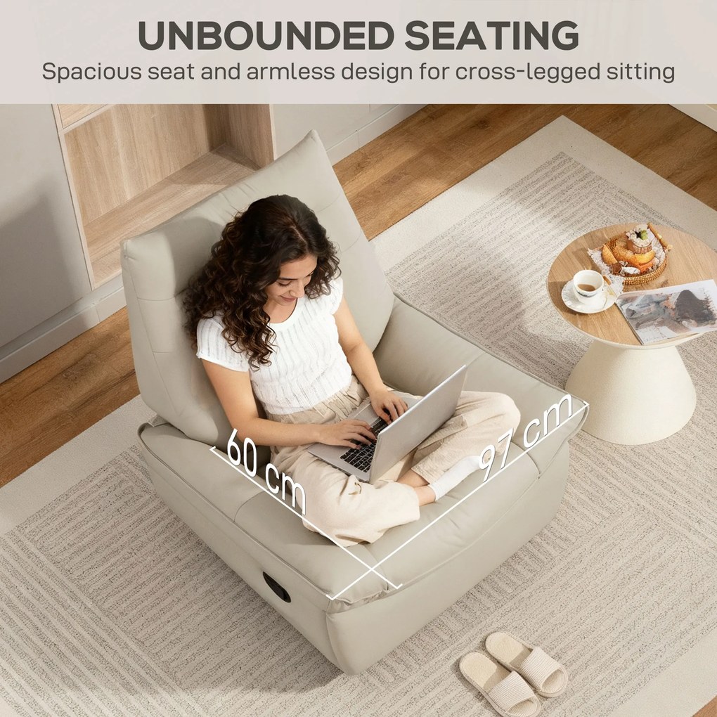HOMCOM Scaun Reclinabil Manual Relaxant cu Suport pentru Picioare și Bază Pivotantă Fără Brațe, Crem | Aosom Romania