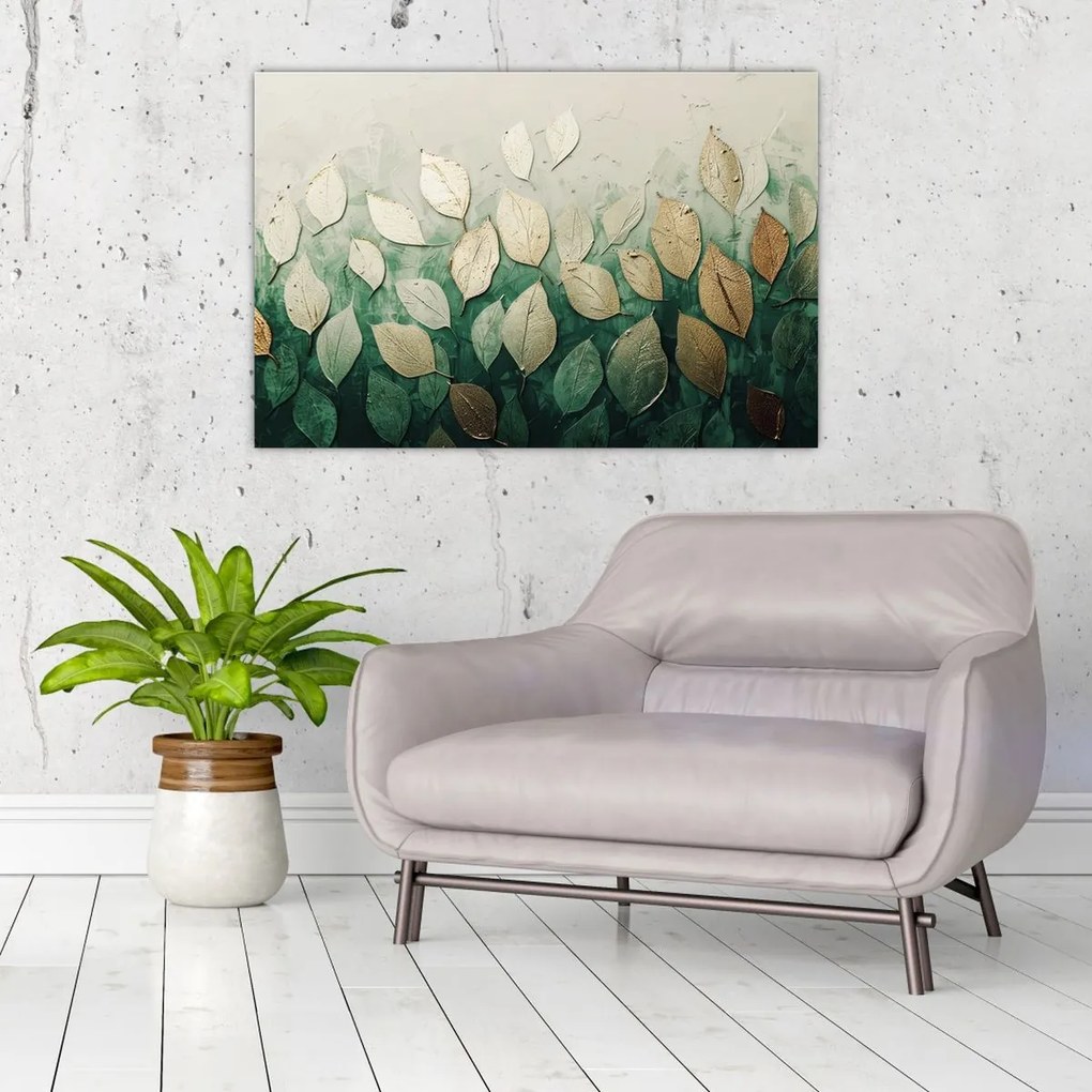 Tablou - Frunze verzi-aurii (90x60 cm)