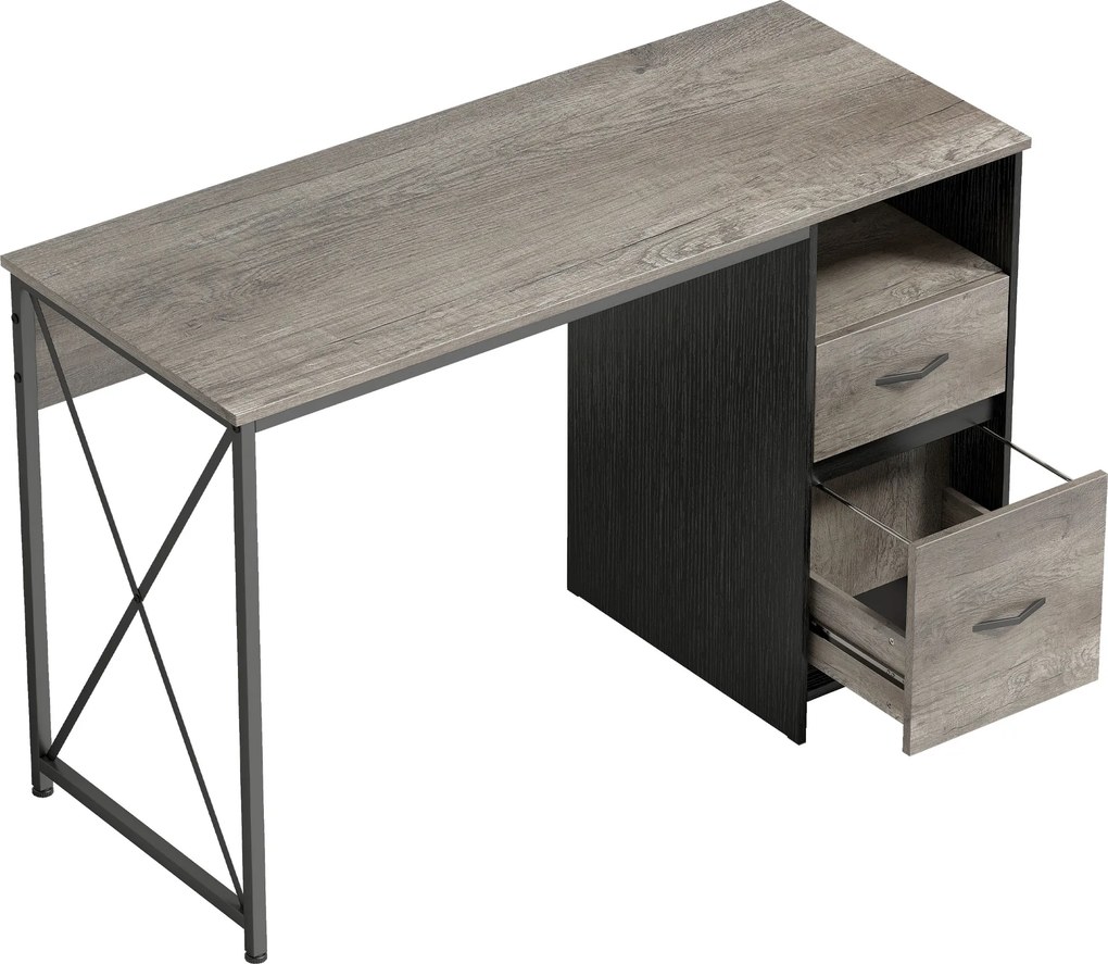 HOMCOM Masă pentru calculator 120x50 cm Birou industrial cu compartiment și 2 sertare pentru birou Gri deschis | Aosom Romania