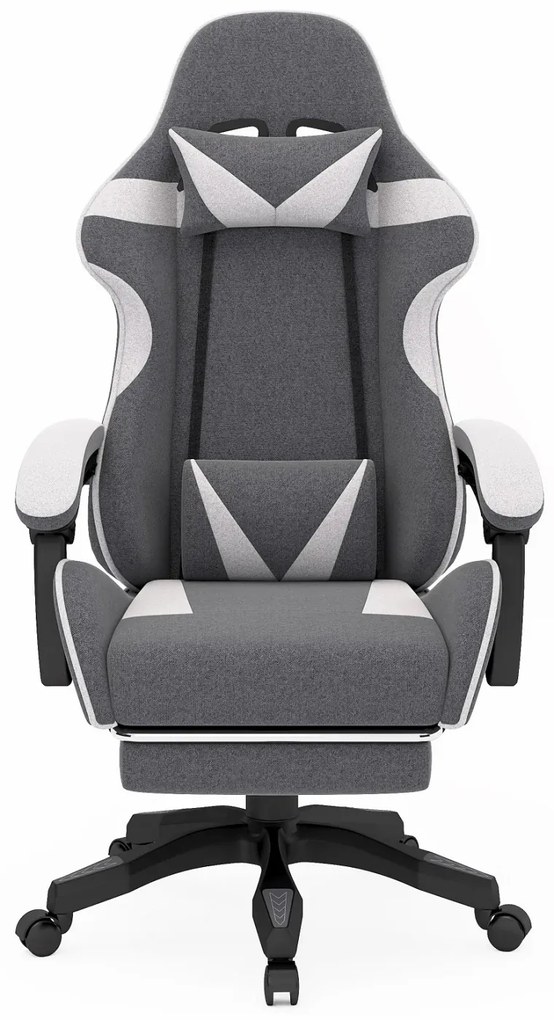 RESIGILAT- Scaun gaming, suport picioare, material textil, Gri deschis