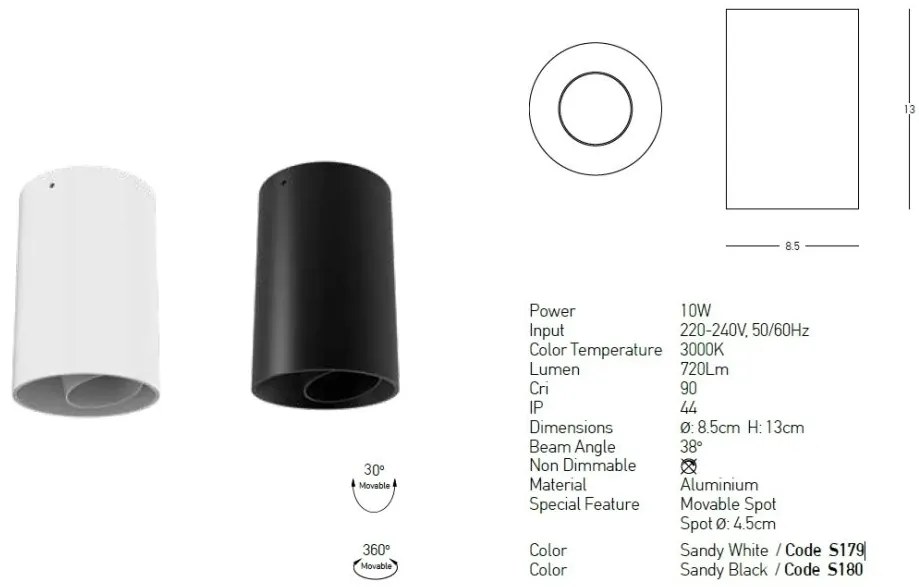 Spot LED aplicat tavan IP44 Hugo alb